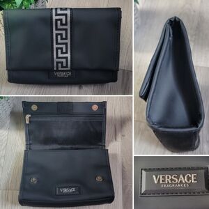Versace Fragrance Black Institutional Toiletry Bag with Greco Pattern, Men 8"x6"